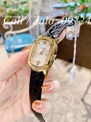 Đồng Hồ Nữ Versace Couture Mặt Chữ Nhật - Dây Da Đen Mặt Trắng Vỏ Vàng - 30 x 37mm