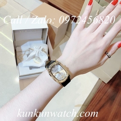 Đồng Hồ Nữ Versace Couture Mặt Chữ Nhật - Dây Da Đen Mặt Trắng Vỏ Vàng - 30 x 37mm