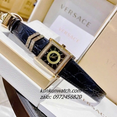 Đồng Hồ Nữ Versace DV-25 Mặt Vuông Đính Đá Dây Da Đen 30mm