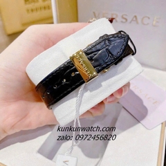 Đồng Hồ Nữ Versace DV-25 Mặt Vuông Đính Đá Dây Da Đen 30mm