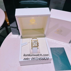 Đồng Hồ Nữ Versace DV-25 Mặt Vuông Dây Da Trắng 30mm