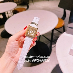 Đồng Hồ Nữ Versace DV-25 Mặt Vuông Dây Da Trắng 30mm