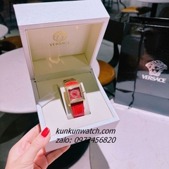 Đồng Hồ Nữ Versace DV-25 Mặt Vuông Dây Da Đỏ 30mm
