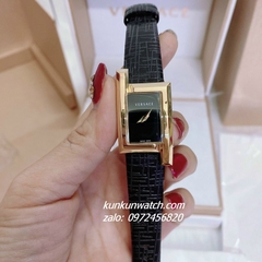 Đồng Hồ Nữ Versace Greca Icon Da Đen Gold 39x21mm