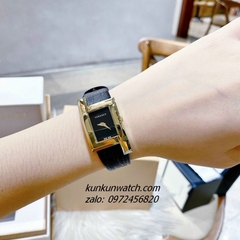 Đồng Hồ Nữ Versace Greca Icon Da Đen Gold 39x21mm