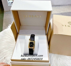 Đồng Hồ Nữ Versace Greca Icon Da Đen Gold 39x21mm