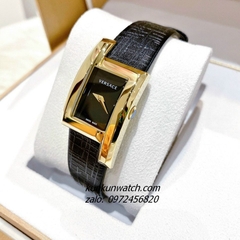 Đồng Hồ Nữ Versace Greca Icon Da Đen Gold 39x21mm