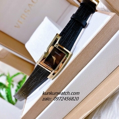 Đồng Hồ Nữ Versace Greca Icon Da Đen Gold 39x21mm