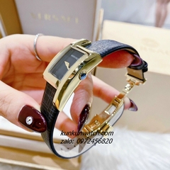 Đồng Hồ Nữ Versace Greca Icon Da Đen Gold 39x21mm