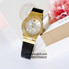 Đồng Hồ Nữ Versace Greca Logo Dây Da Đen Gold Mặt Trắng 36mm 1