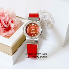 Đồng Hồ Nữ Versace Greca Logo Dây Da Đỏ Silver 36mm 1