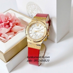 Đồng Hồ Nữ Versace Greca Logo Dây Da Đỏ Gold Mặt Trắng 36mm 1