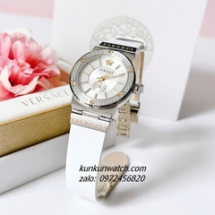 Đồng Hồ Nữ Versace Greca Logo Dây Da Trắng Silver 36mm 1