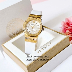 Đồng Hồ Nữ Versace Greca Logo Dây Da Trắng Gold 36mm 1