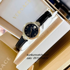 Đồng Hồ Nữ Versace Greca Strap Dây Da Đen Gold 36mm
