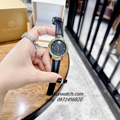Đồng Hồ Nữ Versace Greca Strap Dây Da Đen Vỏ Demi 36mm