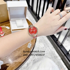 Đồng Hồ Nữ Versace Greca Strap Dây Da Đỏ Gold 36mm