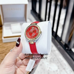 Đồng Hồ Nữ Versace Greca Strap Dây Da Đỏ Vỏ Demi 36mm
