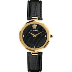 Đồng Hồ Nữ Versace Idyia - Dây Da Đen Vỏ Vàng -  36mm