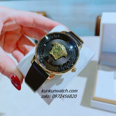 Đồng Hồ Nữ Versace Medusa Icon Dây Da Đen Gold Mặt Đen 38mm
