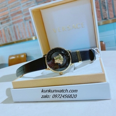 Đồng Hồ Nữ Versace Medusa Icon Dây Da Đen Gold Mặt Đen 38mm