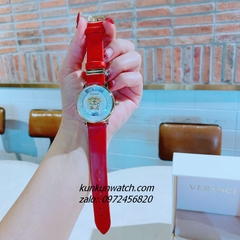 Đồng Hồ Nữ Versace Medusa Icon Dây Da Đỏ Vỏ Demi Mặt Trắng 38mm