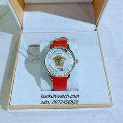 Đồng Hồ Nữ Versace Medusa Icon Dây Da Đỏ Vỏ Demi Mặt Trắng 38mm