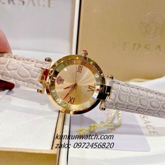 Đồng Hồ Nữ Versace Revive Nền Mặt Gương Vàng Dây Da Xám 35mm