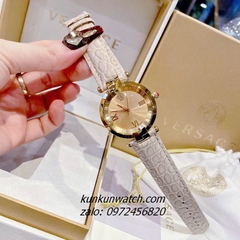 Đồng Hồ Nữ Versace Revive Nền Mặt Gương Vàng Dây Da Xám 35mm