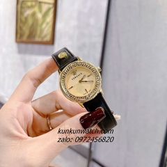 Đồng Hồ Nữ Versace V-Tribute Dây Da Đen Mặt Vàng 36mm