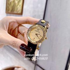 Đồng Hồ Nữ Versace V-Tribute Dây Da Đen Mặt Vàng 36mm
