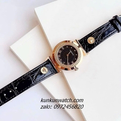 Đồng Hồ Nữ Versace Vanity Gold Dây Da Đen 35mm