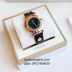 Đồng Hồ Nữ Versace Vanity Gold Dây Da Đen 35mm