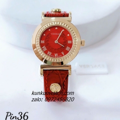 Đồng Hồ Nữ Versace Vanity Gold Dây Da Đỏ 35mm