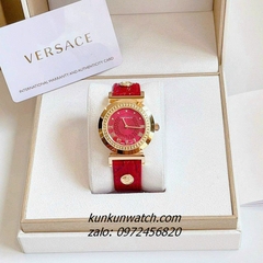 Đồng Hồ Nữ Versace Vanity Gold Dây Da Đỏ 35mm