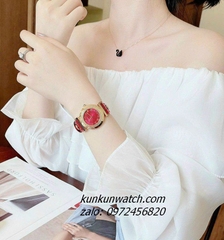 Đồng Hồ Nữ Versace Vanity Gold Dây Da Đỏ 35mm