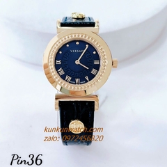 Đồng Hồ Nữ Versace Vanity Gold Dây Da Xanh Dương 35mm