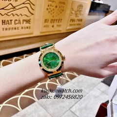 Đồng Hồ Nữ Versace Vanity Gold Dây Da Xanh Lá 35mm