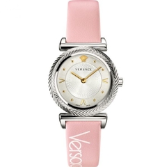 Đồng Hồ Nữ Versace V-Motif Vintage Logo - Dây Da Hồng Vỏ Bạc - 35mm