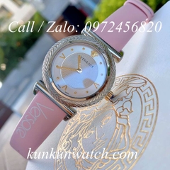 Đồng Hồ Nữ Versace V-Motif Vintage Logo - Dây Da Hồng Vỏ Bạc - 35mm