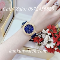 Đồng Hồ Nữ Versace V-Motif Vintage Logo - Dây Da Xanh Navy - 35mm