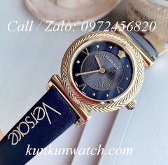 Đồng Hồ Nữ Versace V-Motif Vintage Logo - Dây Da Xanh Navy - 35mm