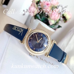 Đồng Hồ Nữ Versace V-Motif Vintage Logo - Dây Da Xanh Navy - 35mm