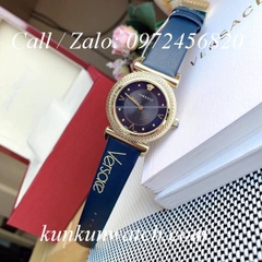 Đồng Hồ Nữ Versace V-Motif Vintage Logo - Dây Da Xanh Navy - 35mm