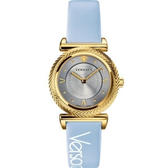 Đồng Hồ Nữ Versace V-Motif Vintage Logo - Dây Da Xanh Lam Vỏ Vàng - 35mm
