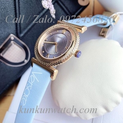 Đồng Hồ Nữ Versace V-Motif Vintage Logo - Dây Da Xanh Lam Vỏ Vàng - 35mm
