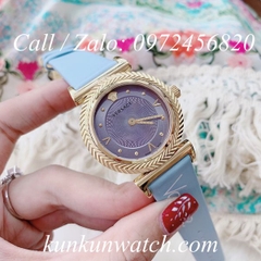 Đồng Hồ Nữ Versace V-Motif Vintage Logo - Dây Da Xanh Lam Vỏ Vàng - 35mm