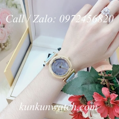 Đồng Hồ Nữ Versace V-Motif Vintage Logo - Dây Da Xanh Lam Vỏ Vàng - 35mm