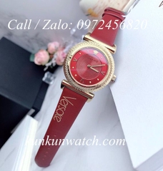 Đồng Hồ Nữ Versace V-Motif Vintage Logo - Dây Da Đỏ Vỏ Vàng - 35mm