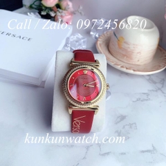 Đồng Hồ Nữ Versace V-Motif Vintage Logo - Dây Da Đỏ Vỏ Vàng - 35mm